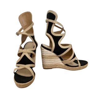 Balenciaga Navy Beige Espadrille Size EU 36 Wedge US 5.5
